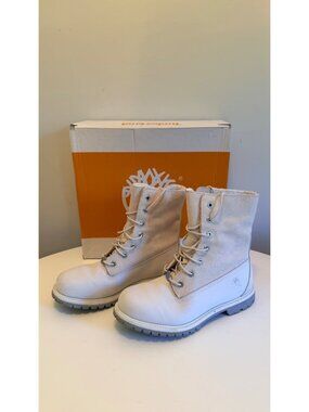Timberland Womens Size 10 Waterproof Fleece Fold-Down Boots White Nubuck Silver